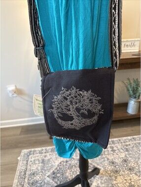Hand Woven Boho Crossbody Bag Tree Of Life Black And White